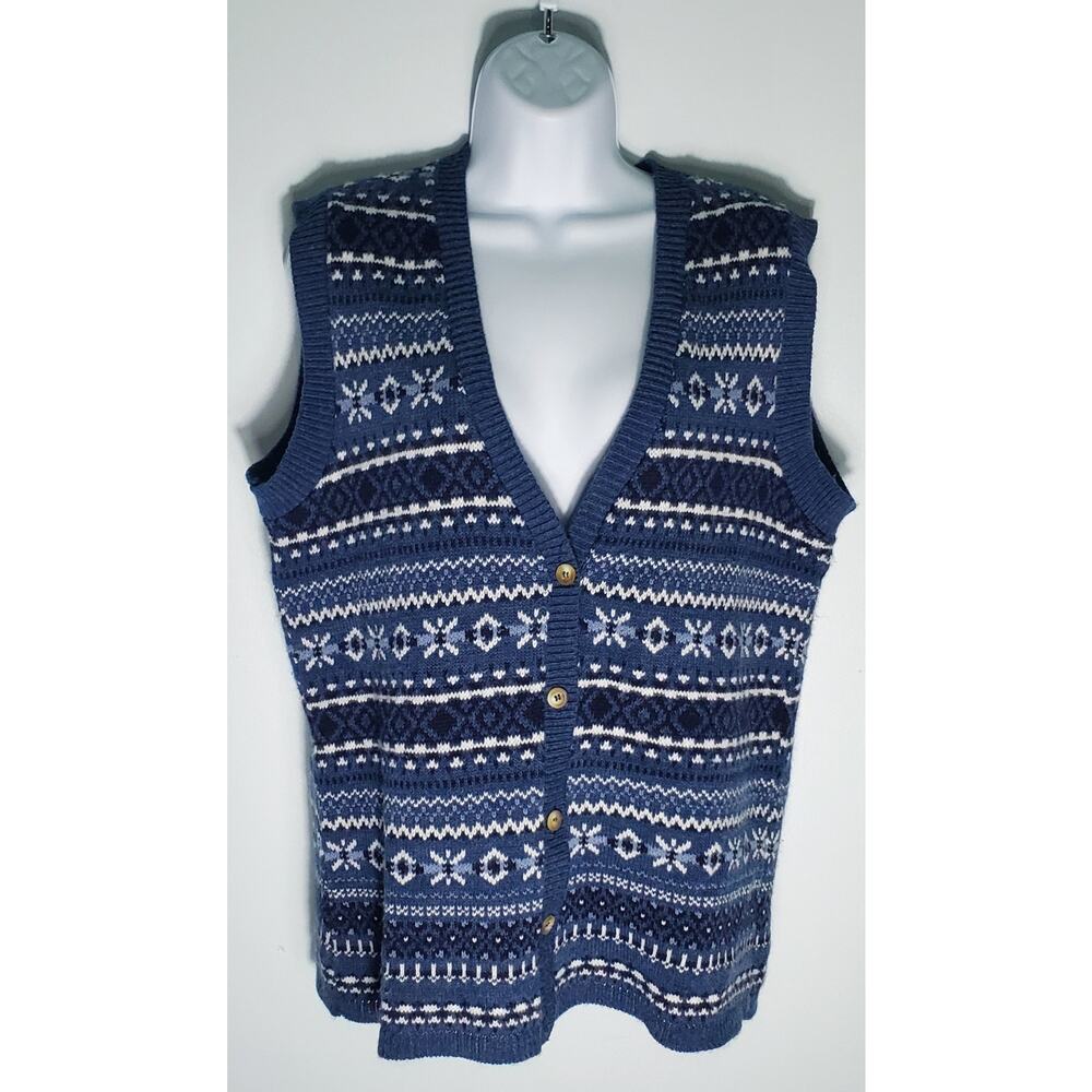 Vintage Carly Blake Womens Blue Fair Isle Sweater Vest Size Large 80s Retro